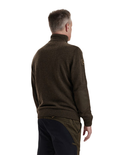 Dark Elm coloured Deerhunter Carlisle Knit with Stormliner Zip Neck Sweater on white background #colour_dark-elm