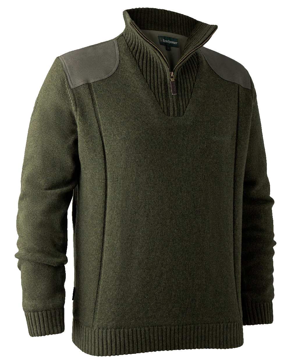 Green Melange coloured Deerhunter Carlisle Knit with Stormliner Zip Neck Sweater on white background #colour_green-melange