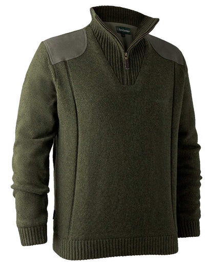 Green Melange coloured Deerhunter Carlisle Knit with Stormliner Zip Neck Sweater on white background #colour_green-melange