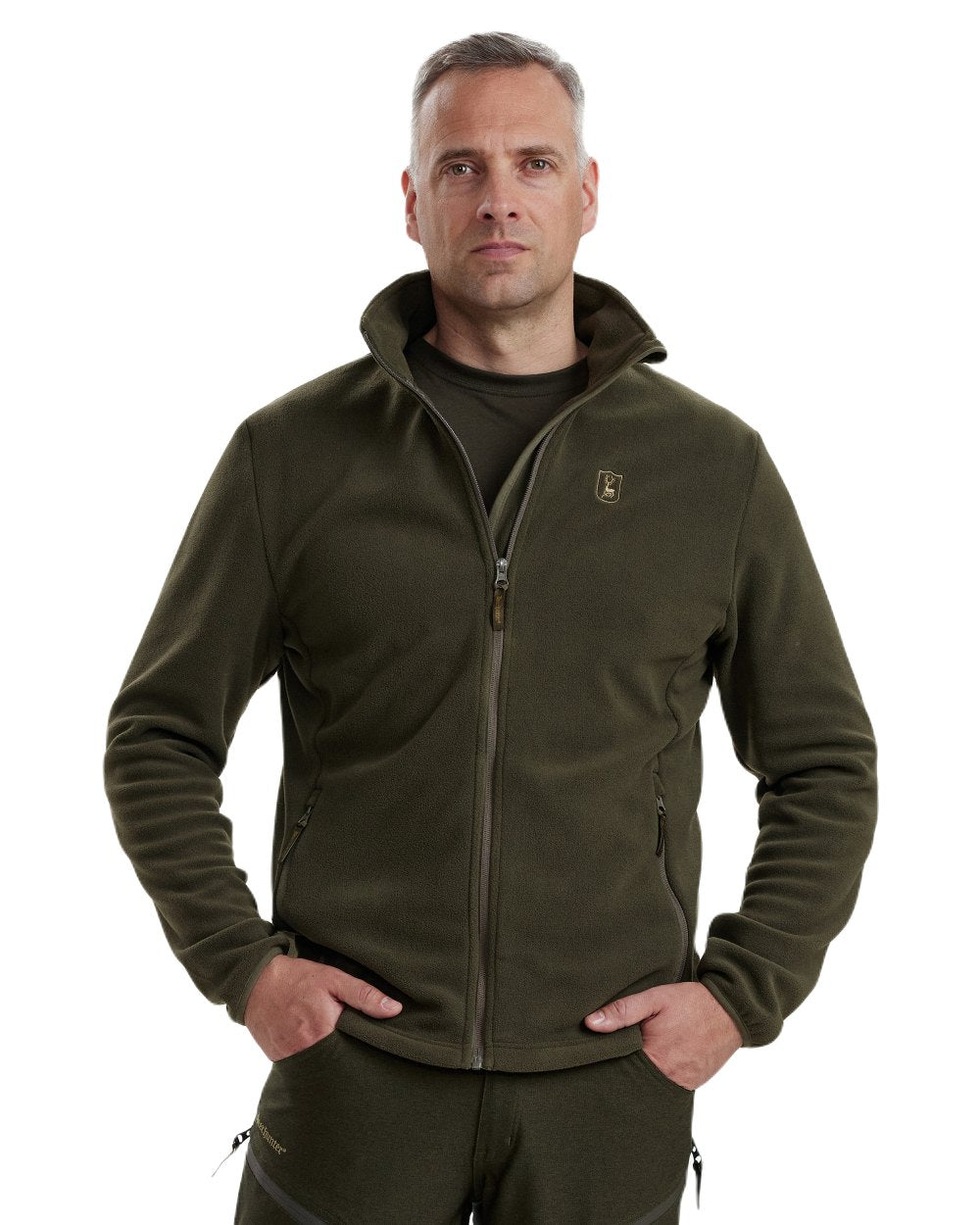 Beluga coloured Deerhunter Chasse Fleece Jacket on white background #colour_beluga