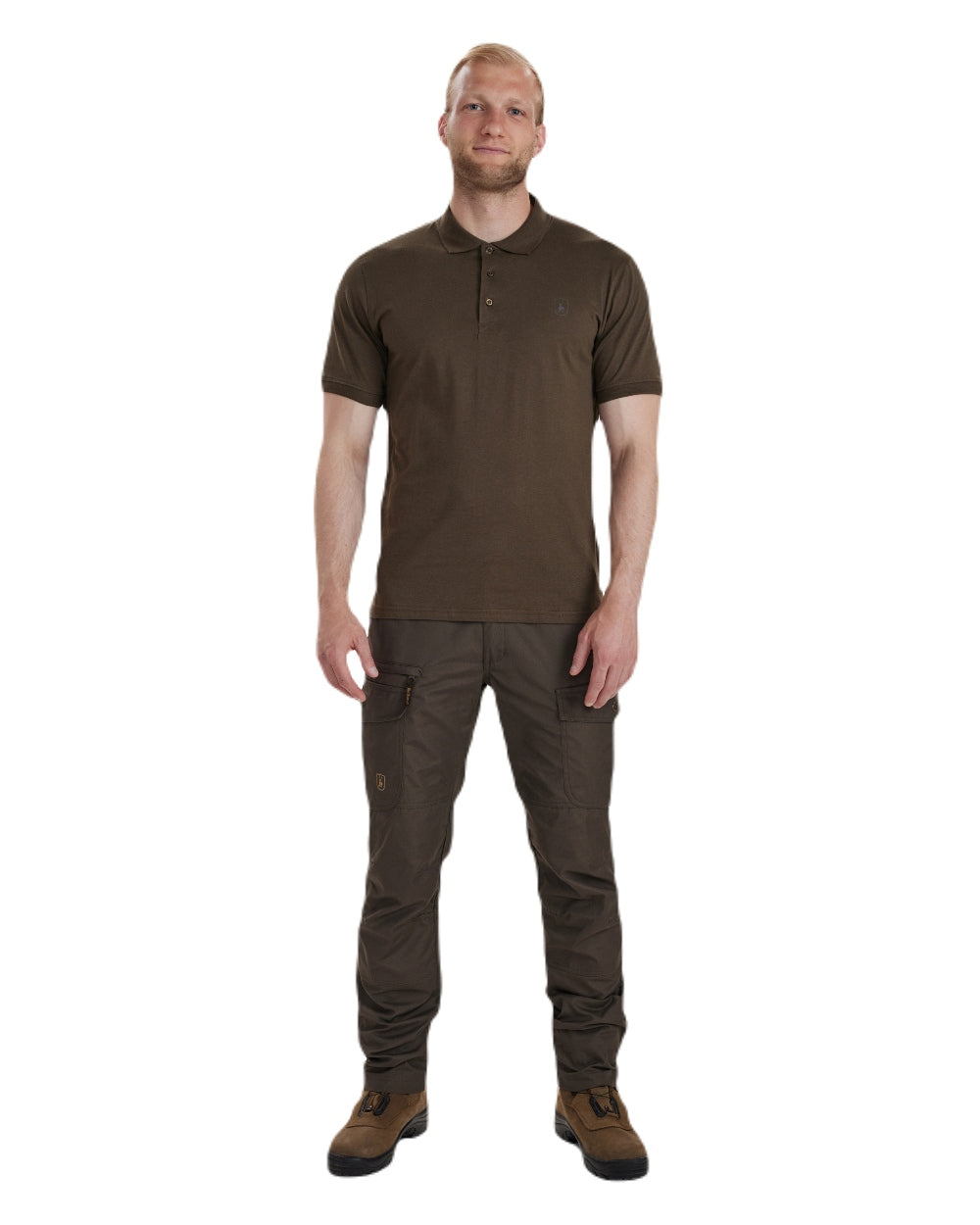 Brown Leaf coloured Deerhunter Christian Polo Shirt on white background #colour_brown-leaf