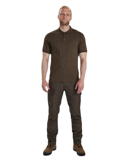 Brown Leaf coloured Deerhunter Christian Polo Shirt on white background #colour_brown-leaf