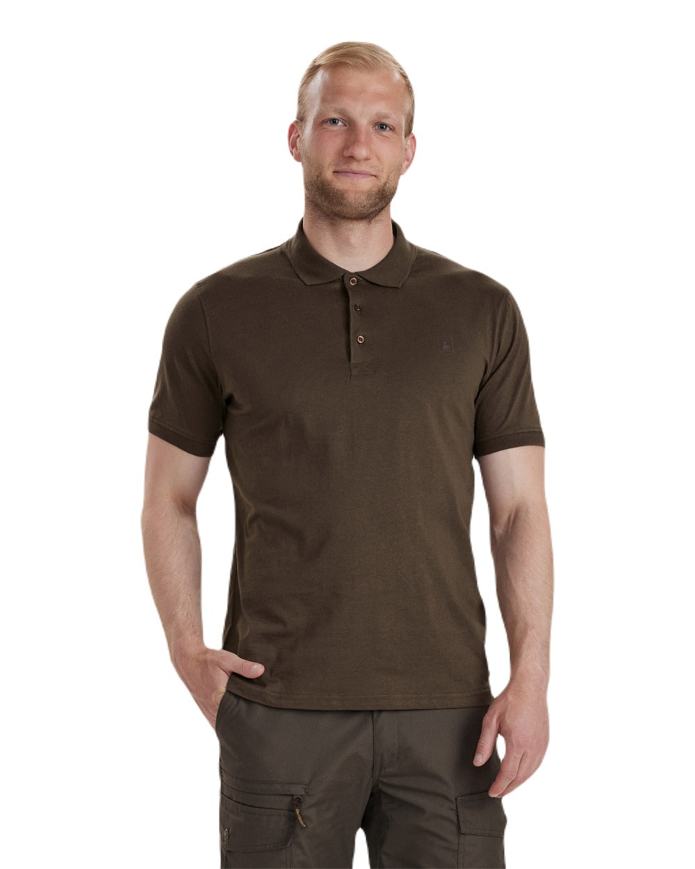 Brown Leaf coloured Deerhunter Christian Polo Shirt on white background #colour_brown-leaf