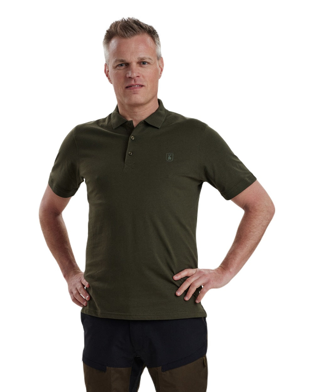 Green coloured Deerhunter Christian Polo Shirt on white background #colour_green