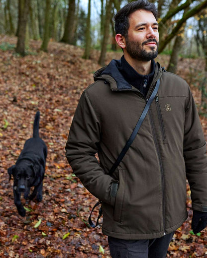 Timber coloured Deerhunter Denver Winter Jacket on forest background #colour_timber