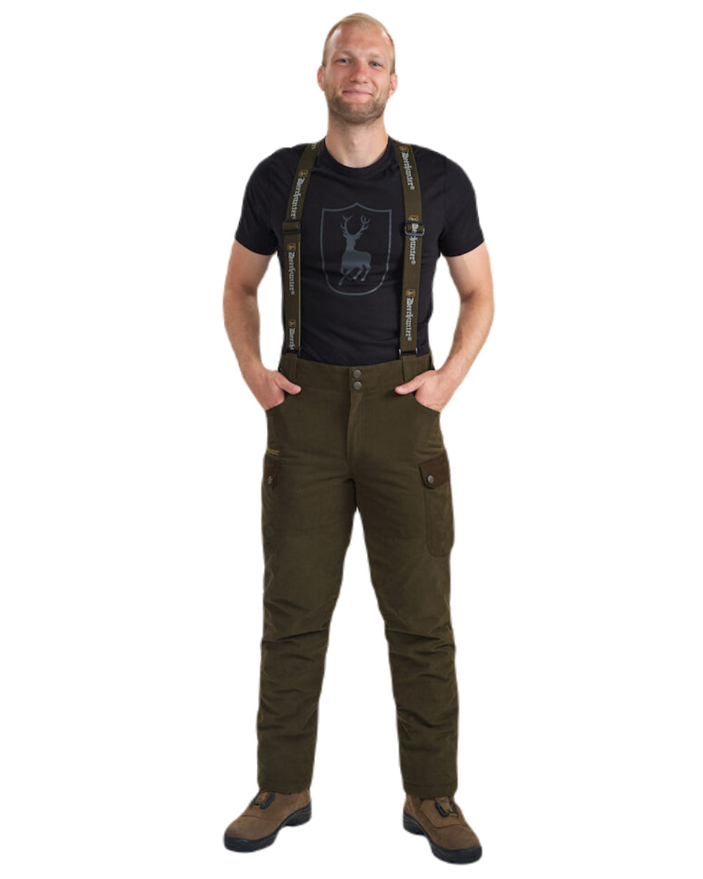 Tarmac Green Coloured Deerhunter Eagle Winter Trousers On A White Background #colour_tarmac-green