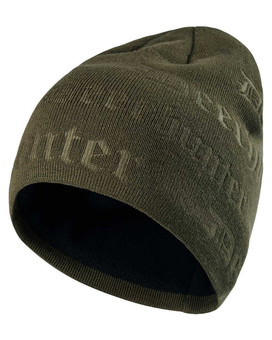 Tarmac Green coloured Deerhunter Embossed Logo Beanie on white background #colour_tarmac-green
