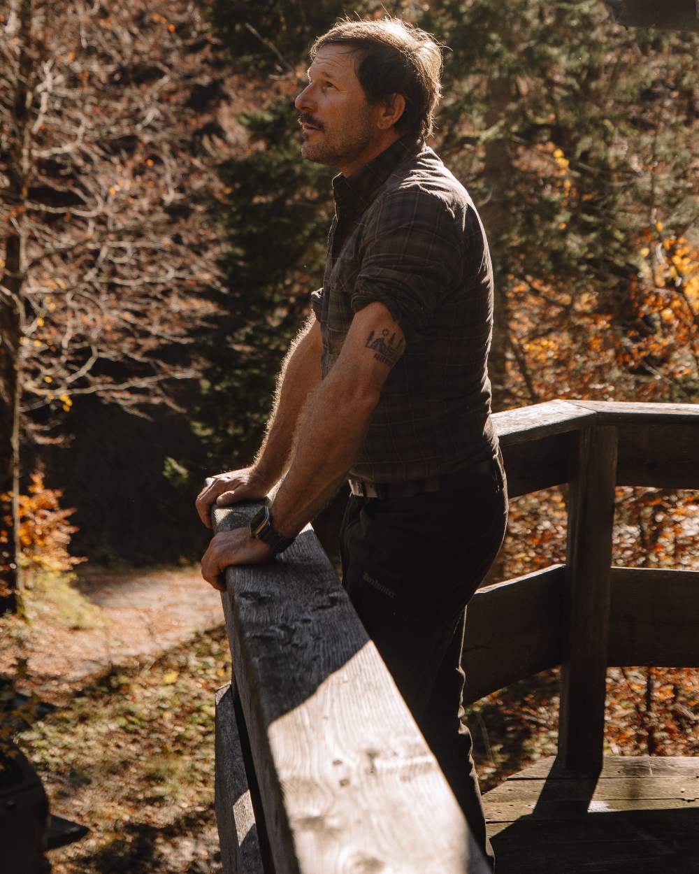 Green Check coloured Deerhunter Eric Shirt on forest background #colour_green-check