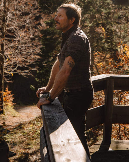 Green Check coloured Deerhunter Eric Shirt on forest background #colour_green-check
