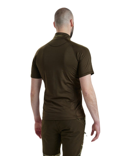 Art Green coloured Deerhunter Excape Insulated T-Shirt with Zip-Neck on white background #colour_art-green
