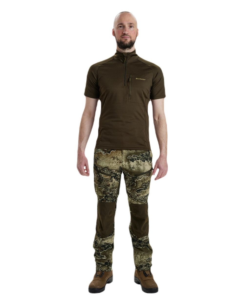 Art Green coloured Deerhunter Excape Insulated T-Shirt with Zip-Neck on white background #colour_art-green