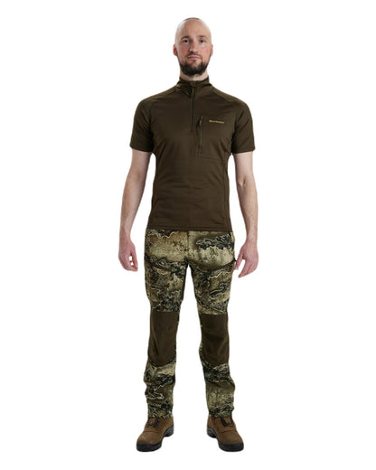 Art Green coloured Deerhunter Excape Insulated T-Shirt with Zip-Neck on white background #colour_art-green