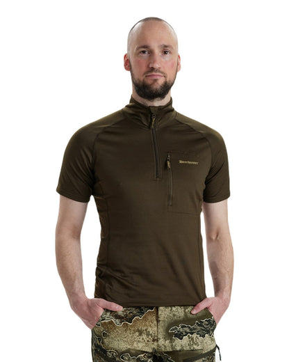 Art Green coloured Deerhunter Excape Insulated T-Shirt with Zip-Neck on white background #colour_art-green