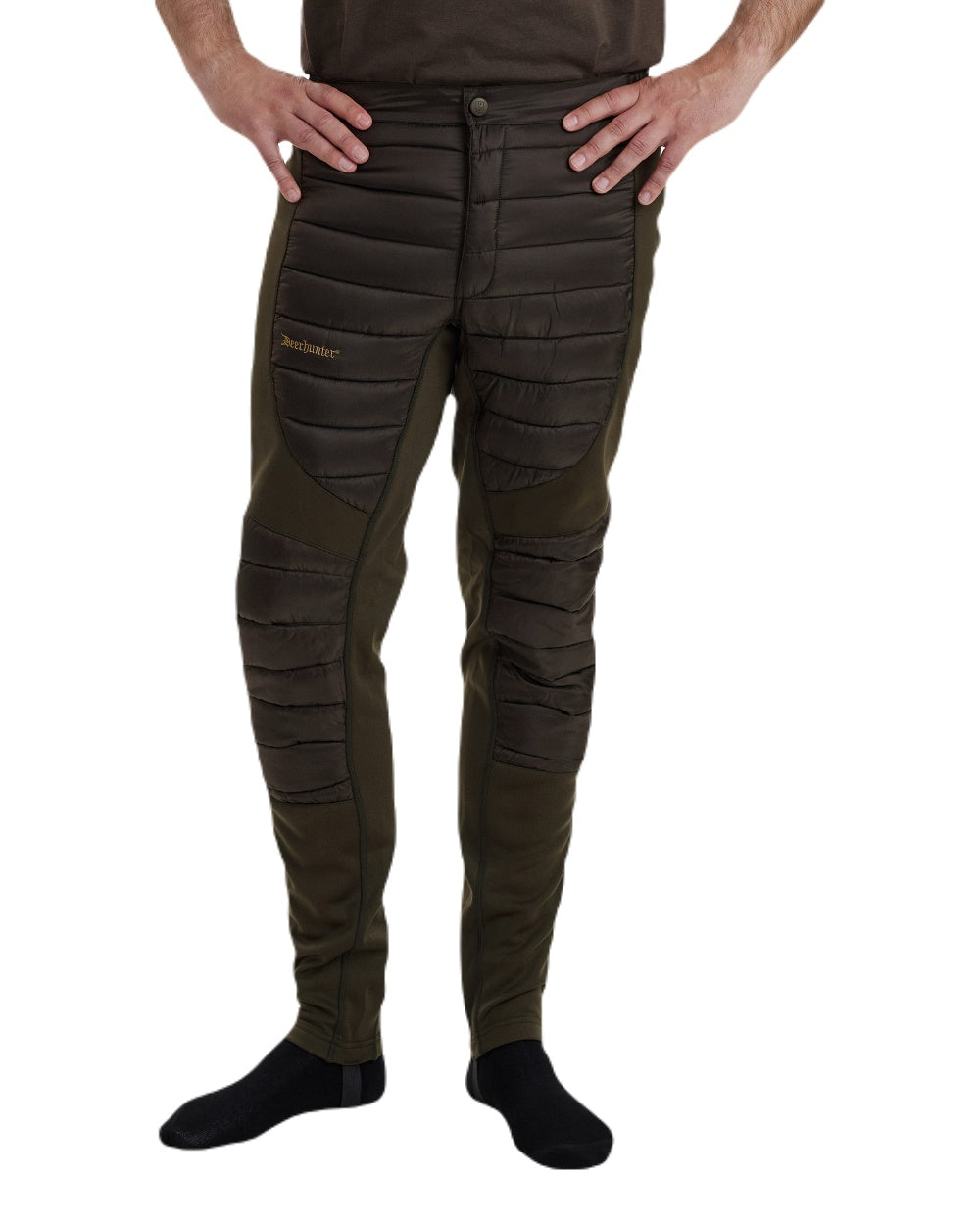 Art Green coloured Deerhunter Excape Quilted Trousers on white background #colour_art-green