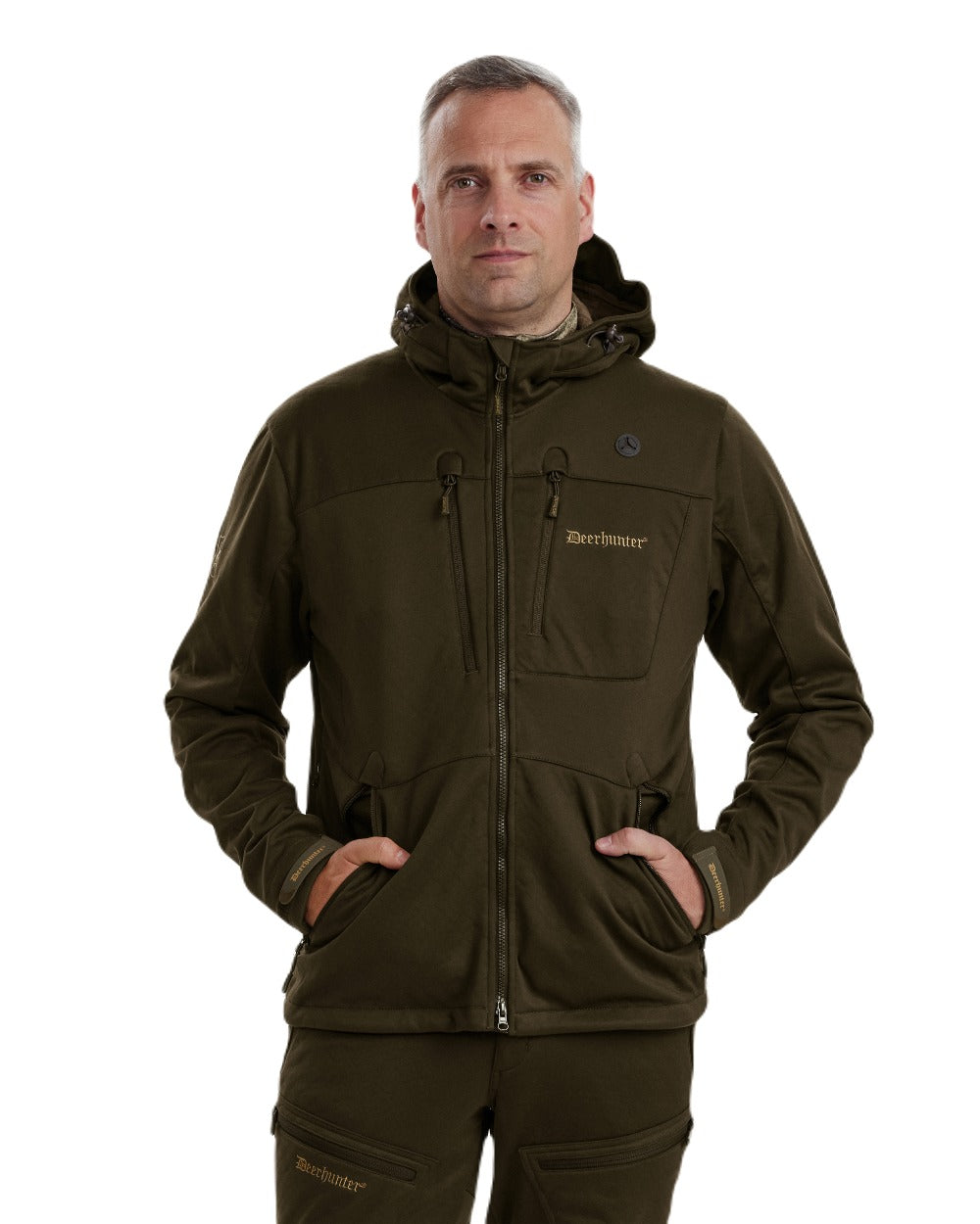 Art Green coloured Deerhunter Excape Softshell Jacket on white background #colour_art-green
