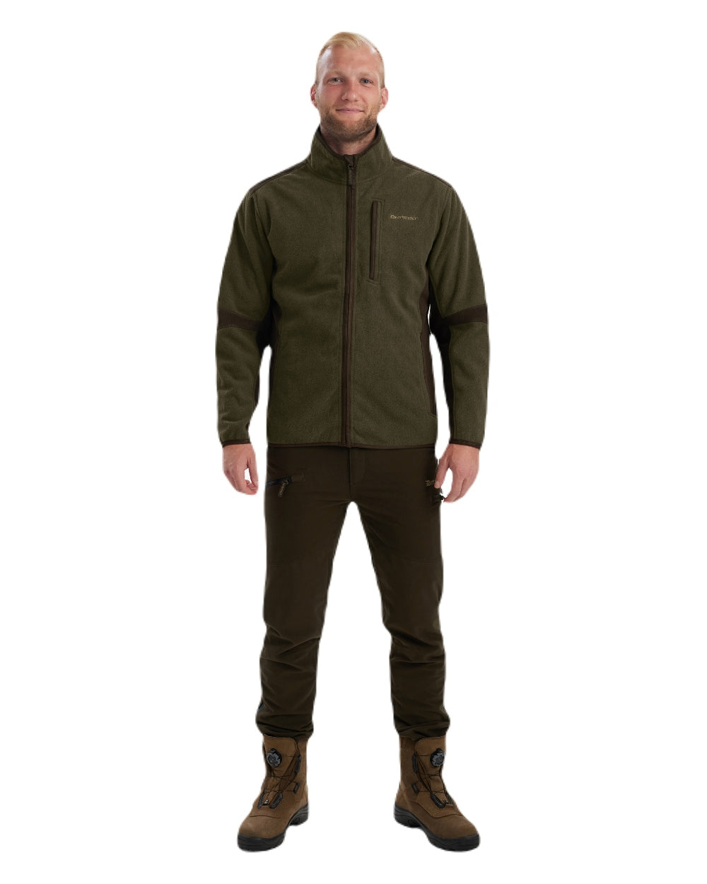 Graphite Green coloured Deerhunter Gamekeeper Bonded Fleece Jacket on white background #colour_graphite-green