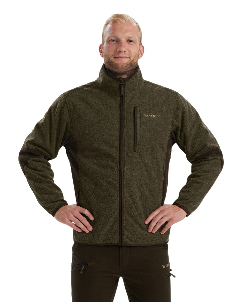 Graphite Green coloured Deerhunter Gamekeeper Bonded Fleece Jacket on white background #colour_graphite-green