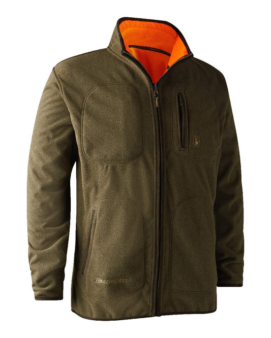 Canteen Orange coloured Deerhunter Gamekeeper Reversible Bonded Fleece Jacket on white background #colour_canteen-orange