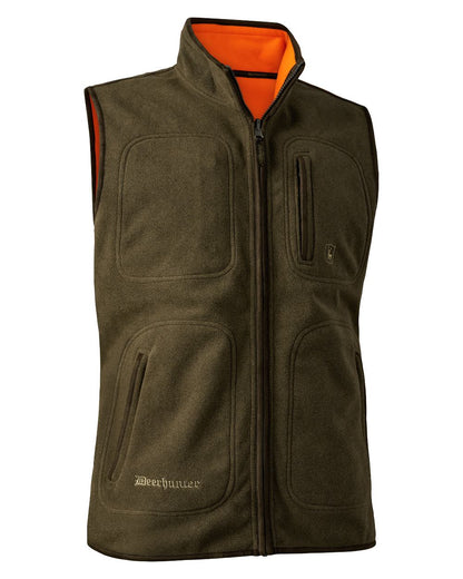 Safety Orange coloured Deerhunter Gamekeeper Reversible Fleece Waistcoat on white background #colour_safety-orange