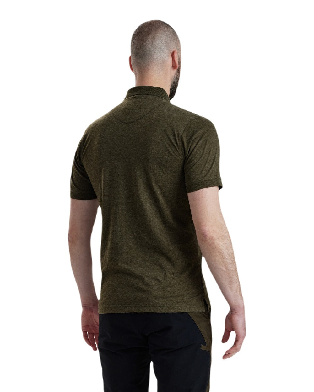 Adventure Green Melange coloured Deerhunter Gunnar Polo Shirt on white background #colour_adventure-green-melange