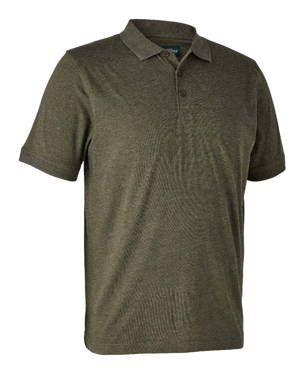 Adventure Green Melange coloured Deerhunter Gunnar Polo Shirt on white background #colour_adventure-green-melange