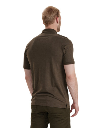 Brown Leaf Melange coloured Deerhunter Gunnar Polo Shirt on white background #colour_brown-leaf-melange