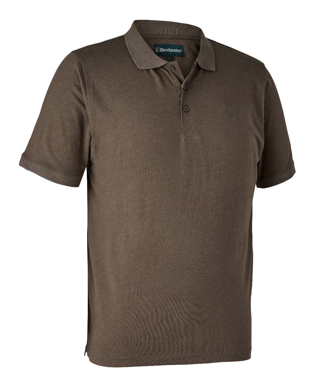 Brown Leaf Melange coloured Deerhunter Gunnar Polo Shirt on white background #colour_brown-leaf-melange