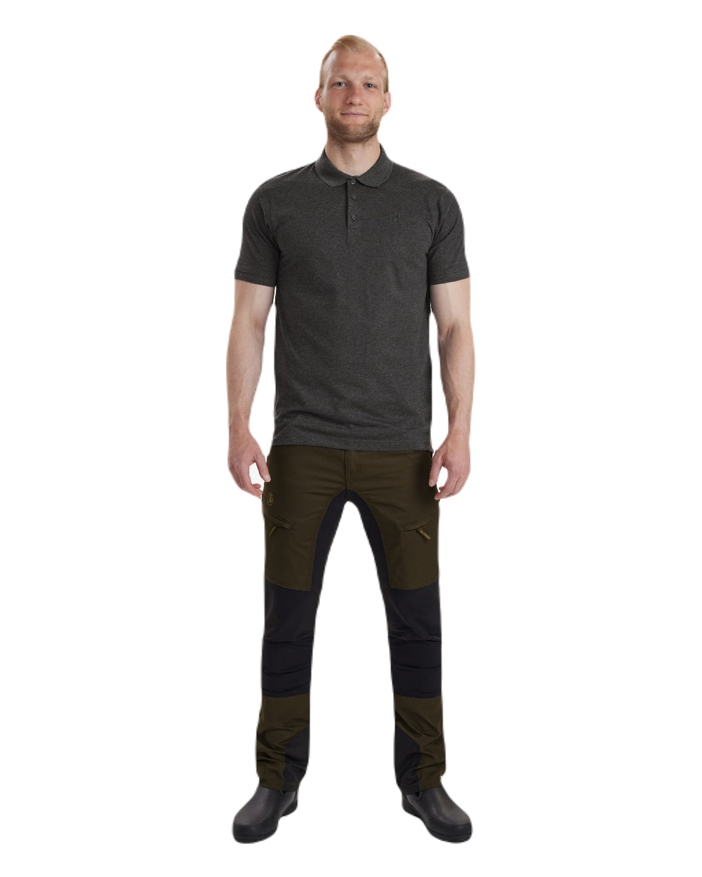 Dark Grey Melange coloured Deerhunter Gunnar Polo Shirt on white background #colour_dark-grey-melange