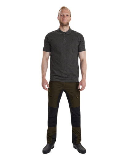 Dark Grey Melange coloured Deerhunter Gunnar Polo Shirt on white background #colour_dark-grey-melange