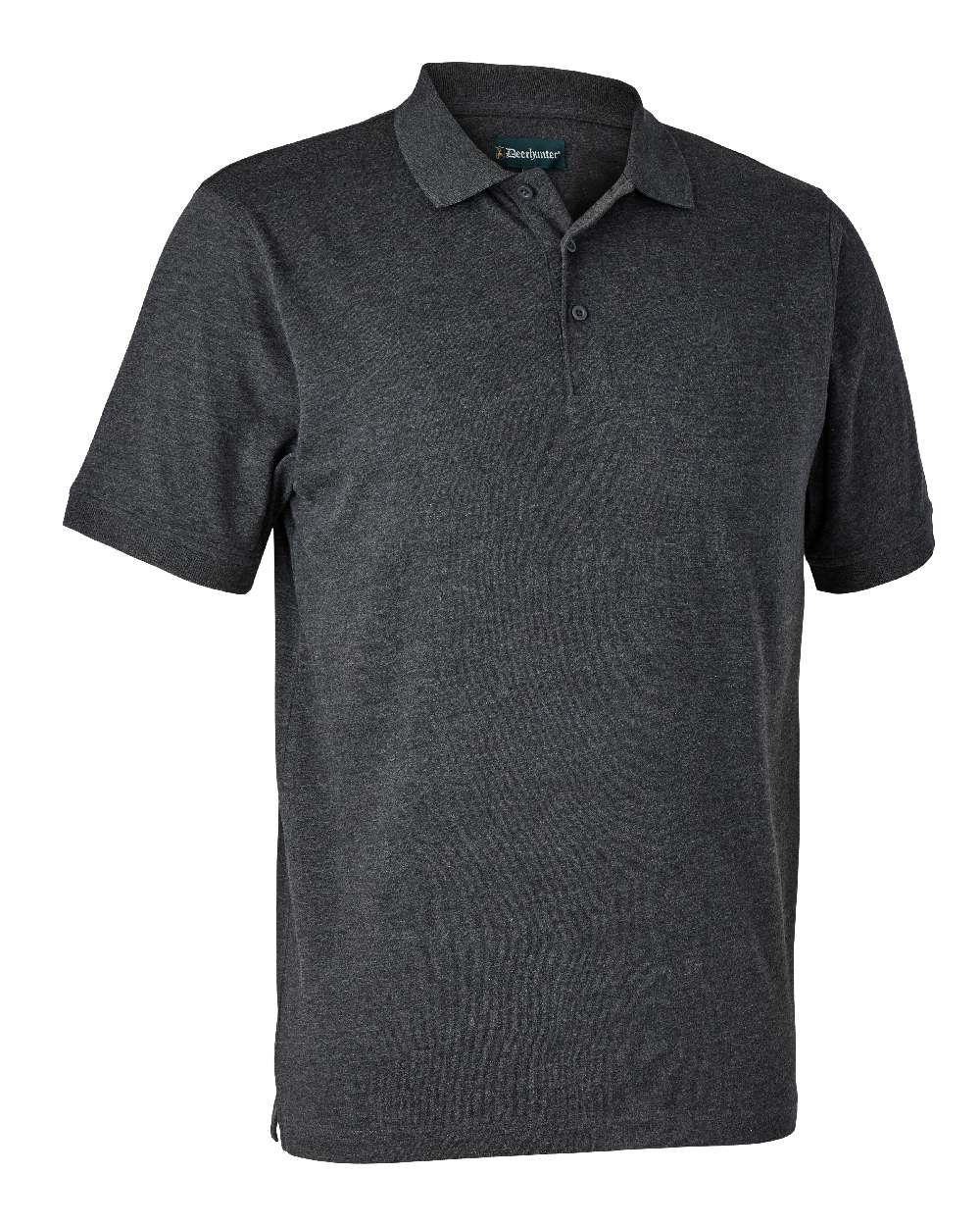 Dark Grey Melange coloured Deerhunter Gunnar Polo Shirt on white background #colour_dark-grey-melange