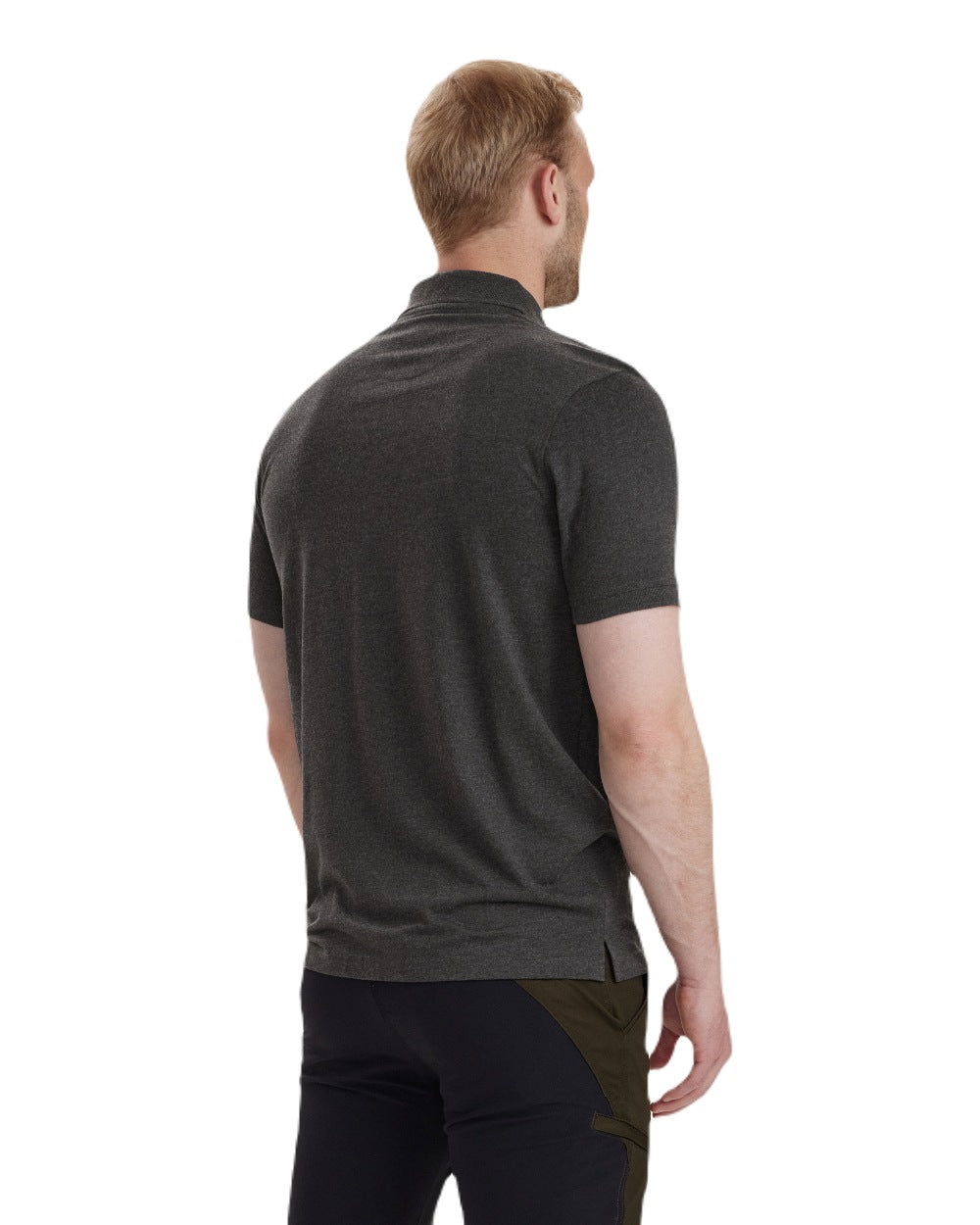 Dark Grey Melange coloured Deerhunter Gunnar Polo Shirt on white background #colour_dark-grey-melange