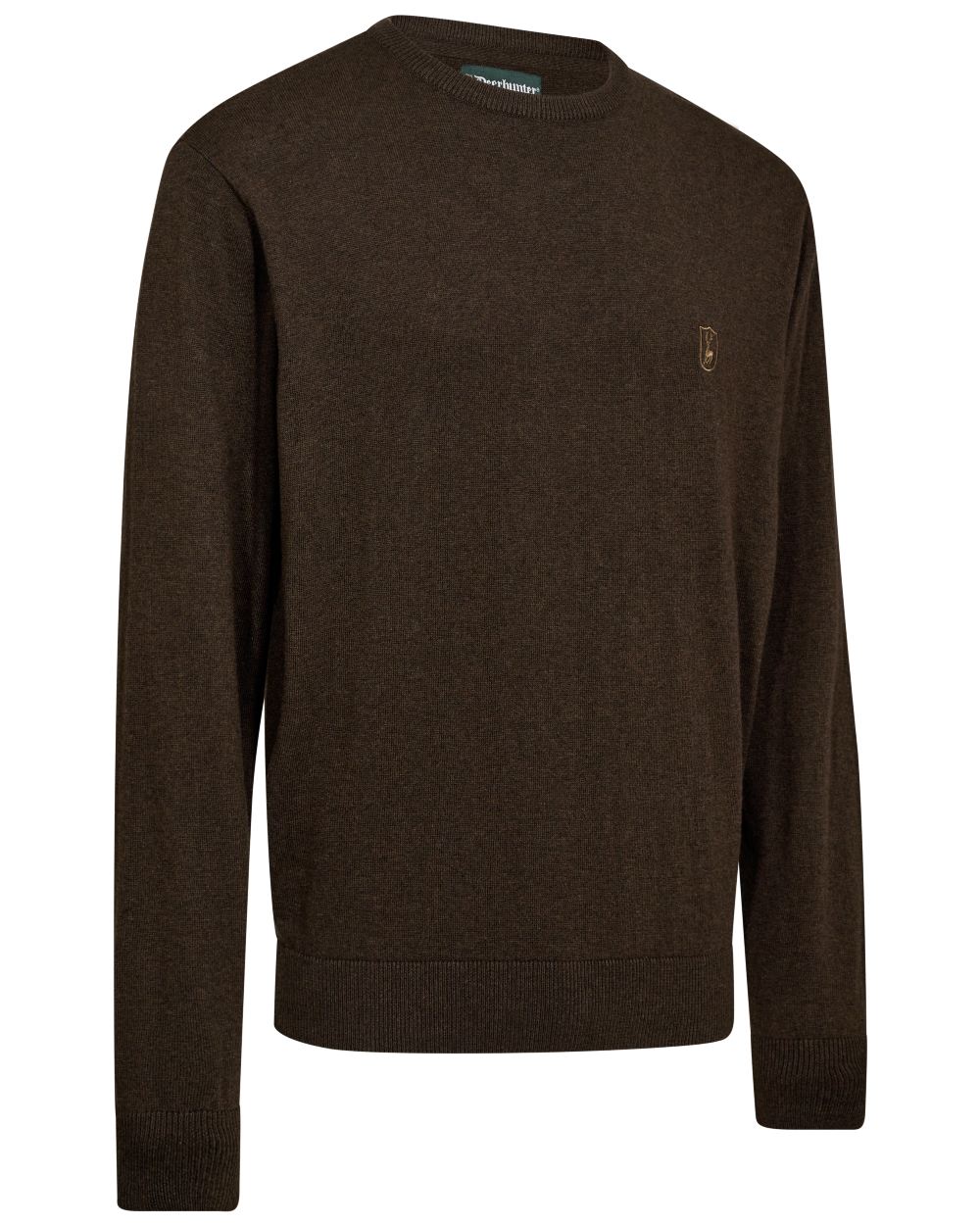 Brown Melange coloured Deerhunter Harrington O-Neck Knit Pullover on white background #colour_brown-melange