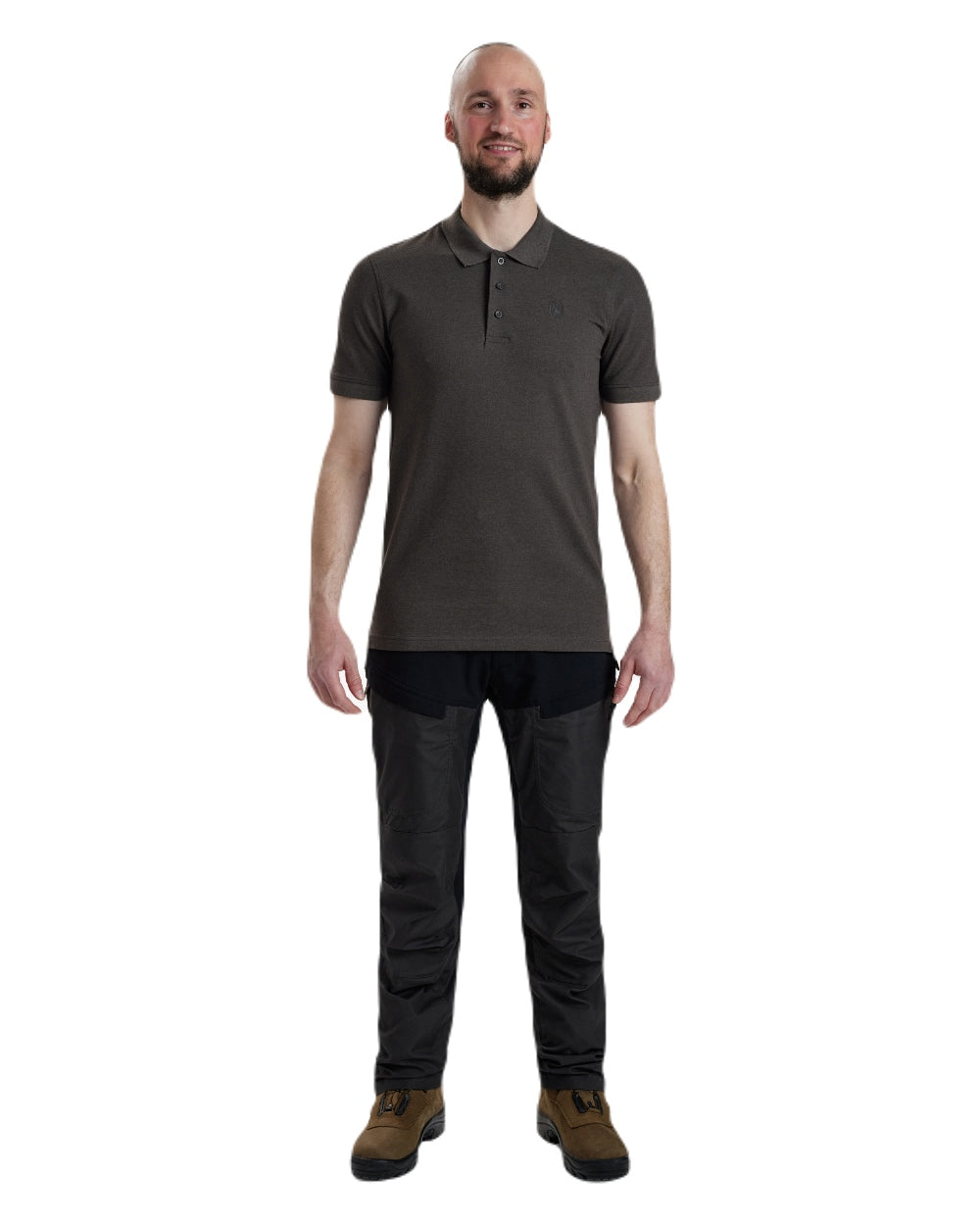 Dark Grey Melange Deerhunter Harris Polo Shirt on white background #colour_dark-grey-melange