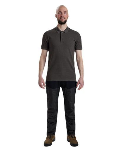 Dark Grey Melange Deerhunter Harris Polo Shirt on white background #colour_dark-grey-melange