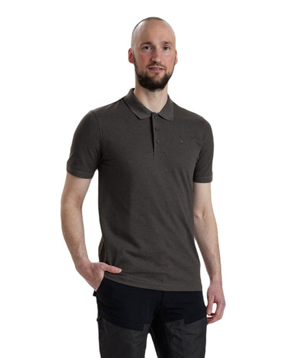 Dark Grey Melange Deerhunter Harris Polo Shirt on white background #colour_dark-grey-melange