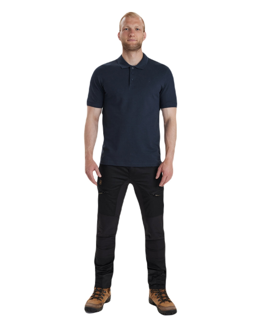Dark Blue Deerhunter Harris Polo Shirt on white background #colour_dark-blue