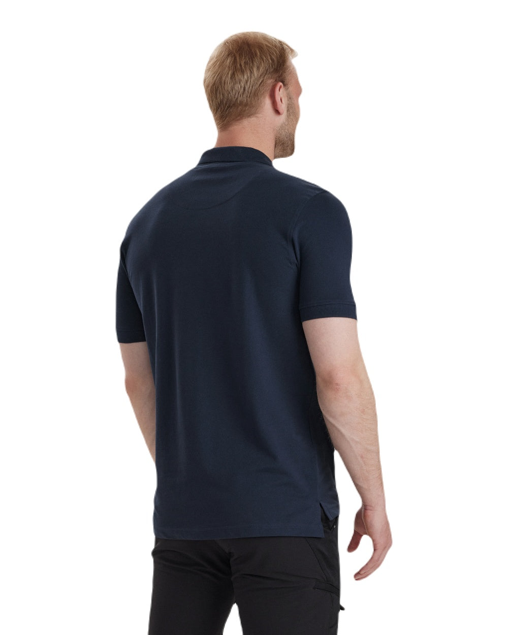 Dark Blue Deerhunter Harris Polo Shirt on white background #colour_dark-blue