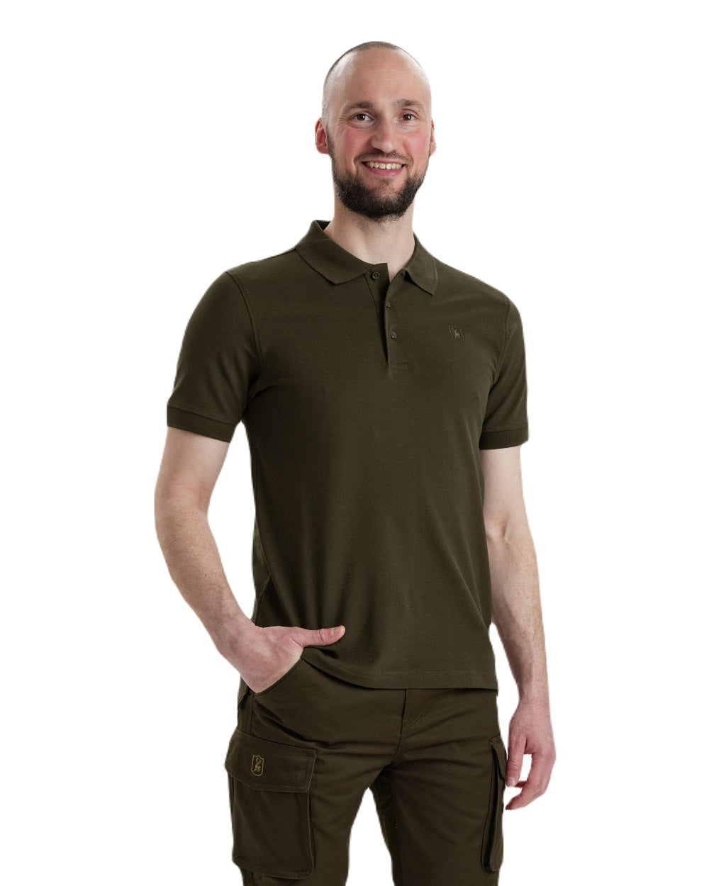 Deep Green Deerhunter Harris Polo Shirt on white background #colour_deep-green