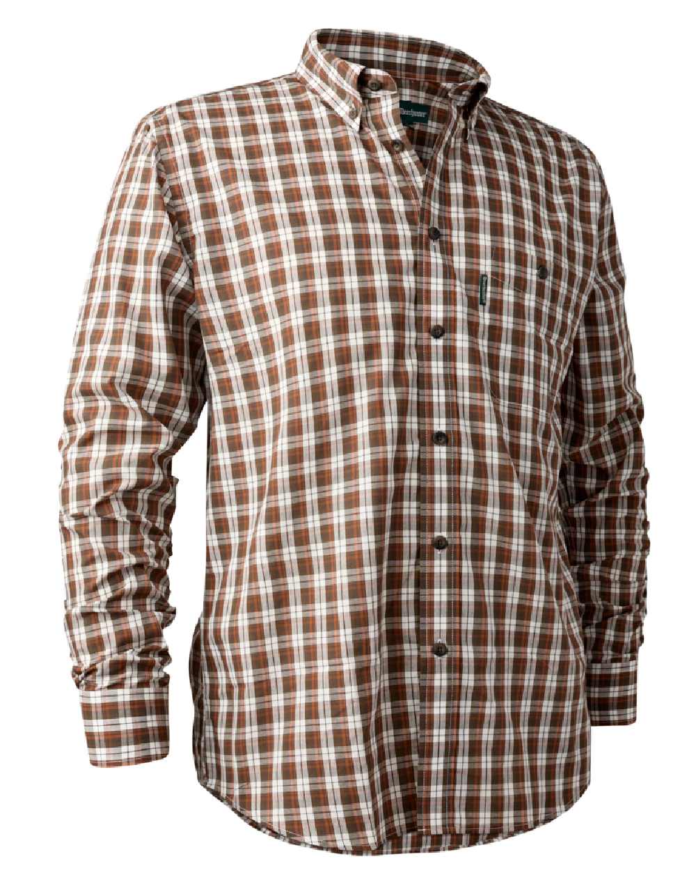 Brown Check coloured Deerhunter Jeff Long Sleeve Shirt on white background #colour_brown-check