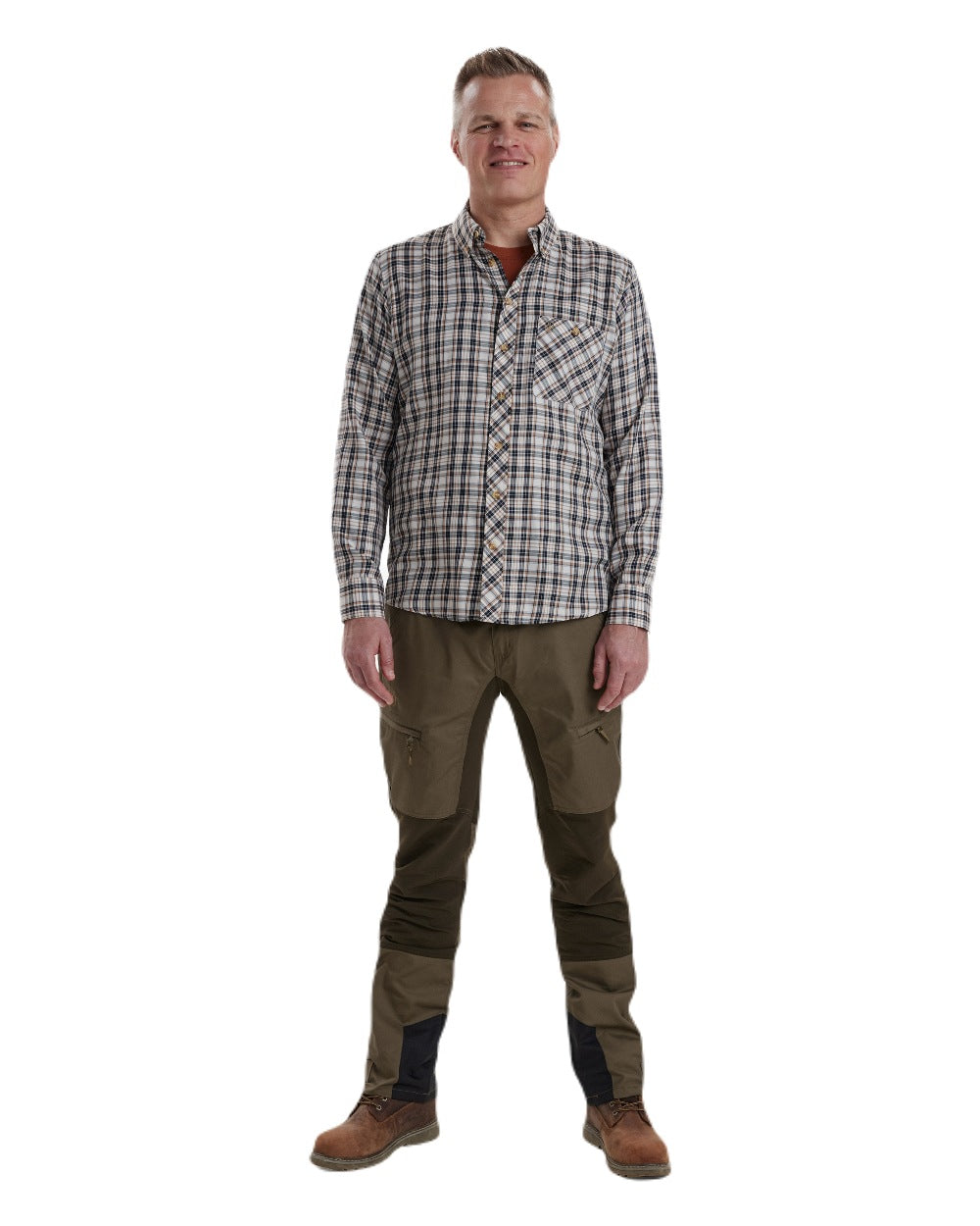 Blue Check coloured Deerhunter Jose Shirt on white background #colour_blue-check