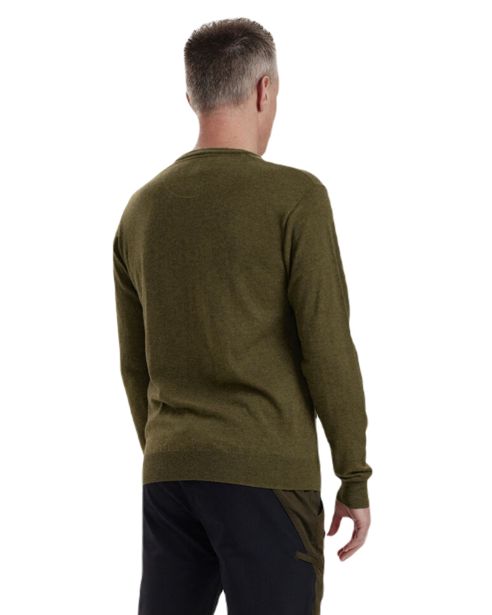 Cypress coloured Deerhunter Kingston Knit O-Neck Jumper on white background #colour_cypress