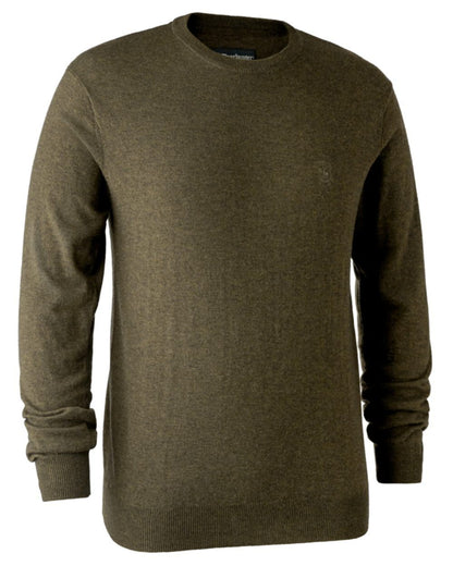 Cypress coloured Deerhunter Kingston Knit O-Neck Jumper on white background #colour_cypress