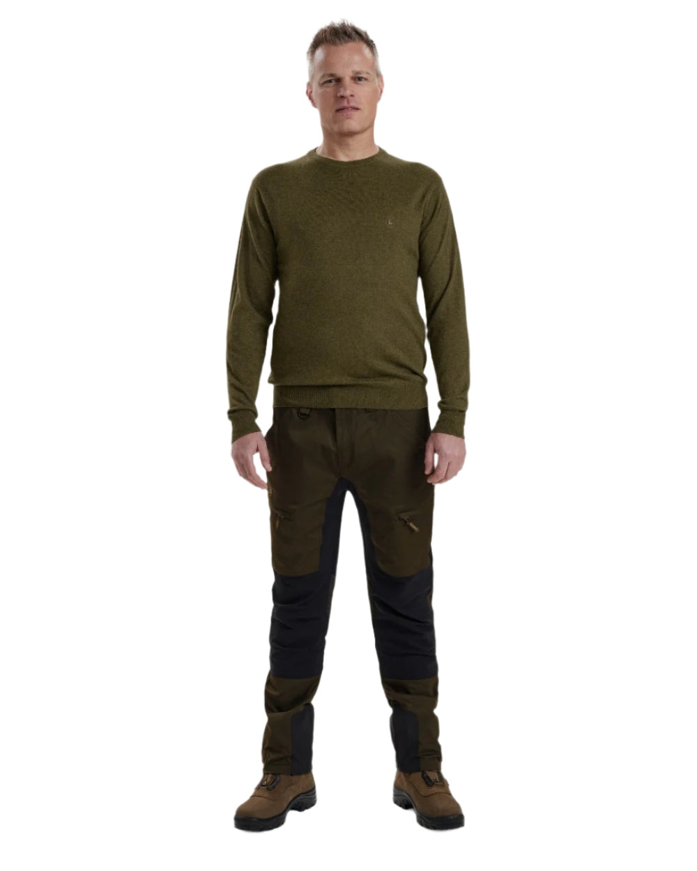 Cypress coloured Deerhunter Kingston Knit O-Neck Jumper on white background #colour_cypress