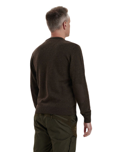 Dark Elm coloured Deerhunter Kingston Knit O-Neck Jumper on white background #colour_dark-elm