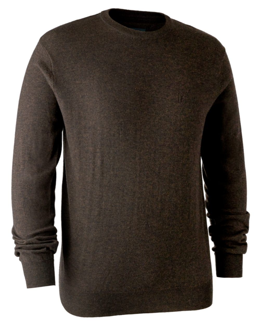 Dark Elm coloured Deerhunter Kingston Knit O-Neck Jumper on white background #colour_dark-elm