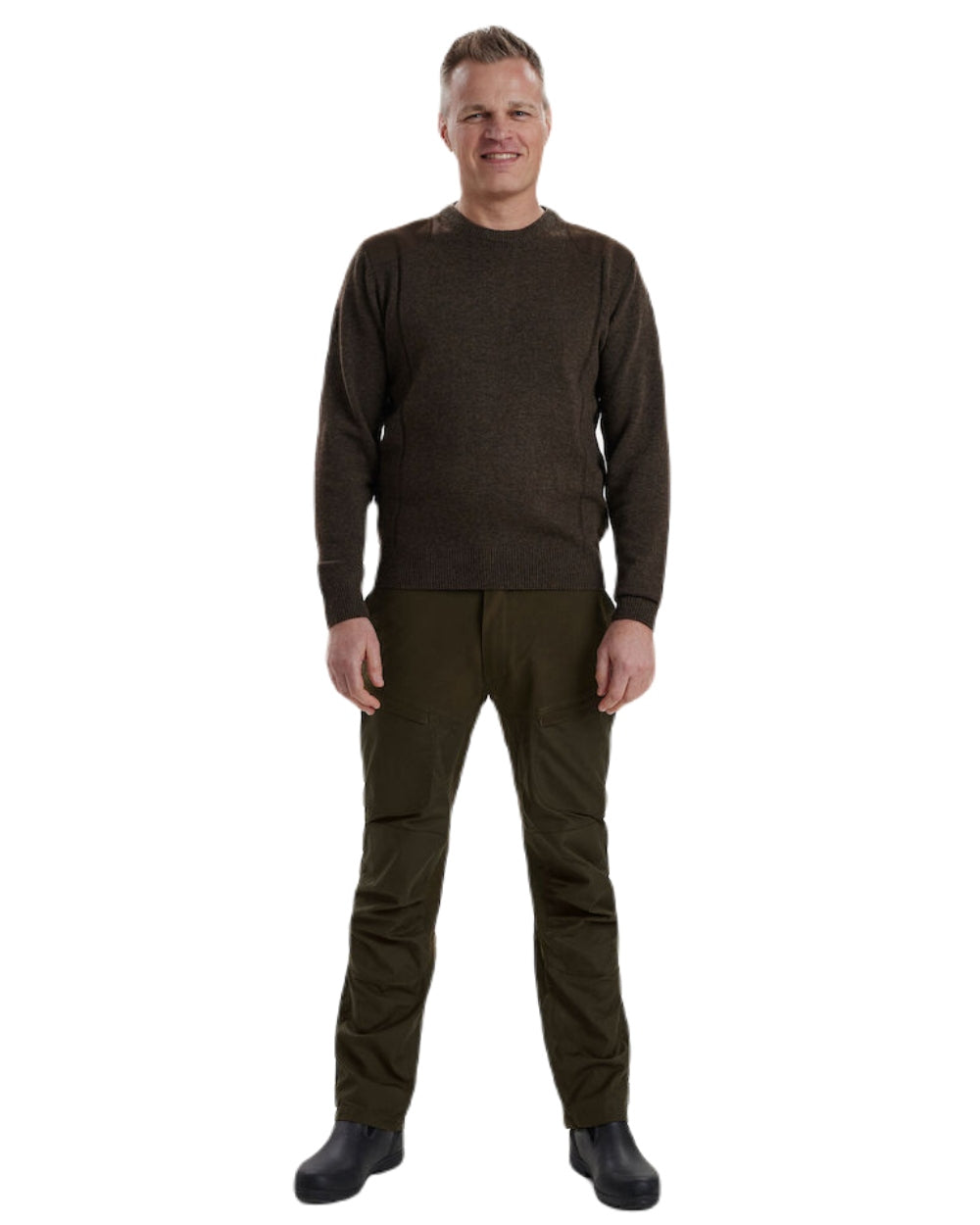 Dark Elm coloured Deerhunter Kingston Knit O-Neck Jumper on white background #colour_dark-elm