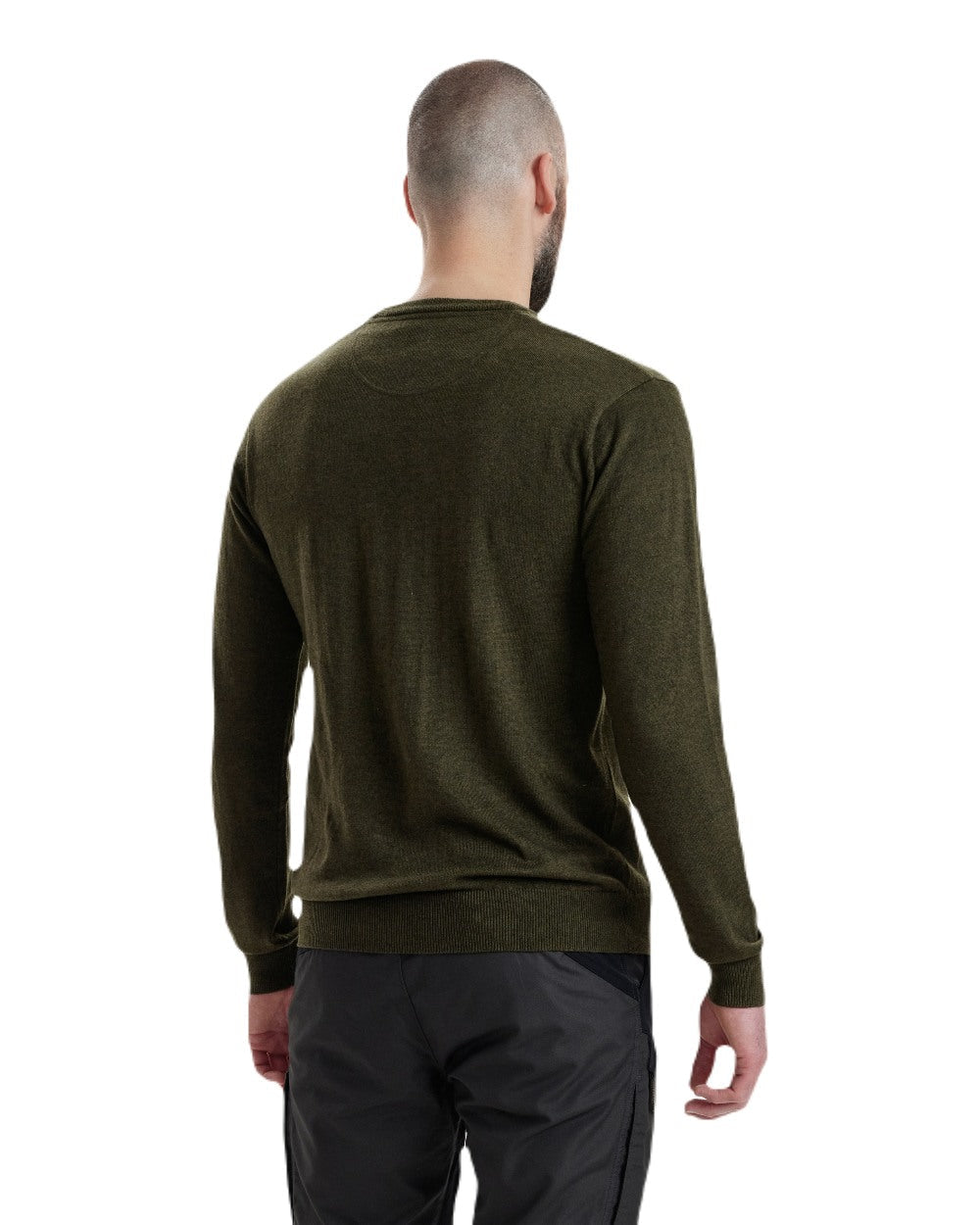 Green Melange coloured Deerhunter Kingston Knit O-Neck Jumper on white background #colour_green-melange