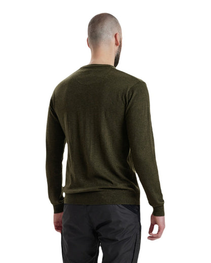 Green Melange coloured Deerhunter Kingston Knit O-Neck Jumper on white background #colour_green-melange