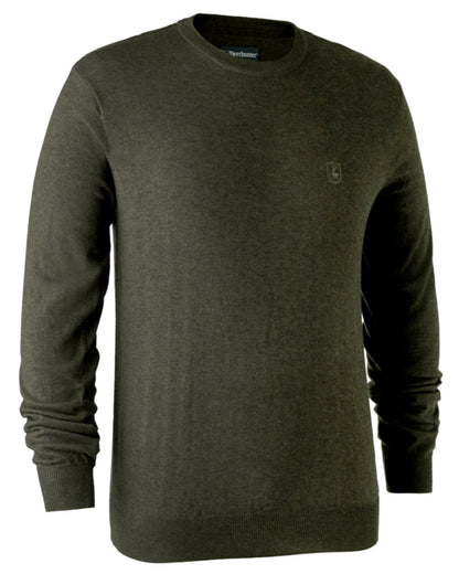 Green Melange coloured Deerhunter Kingston Knit O-Neck Jumper on white background #colour_green-melange