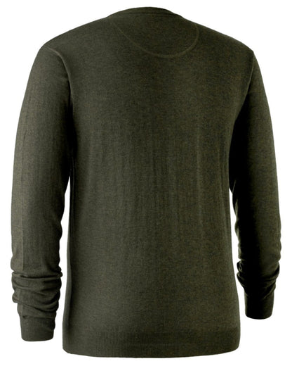 Green Melange coloured Deerhunter Kingston Knit O-Neck Jumper on white background #colour_green-melange